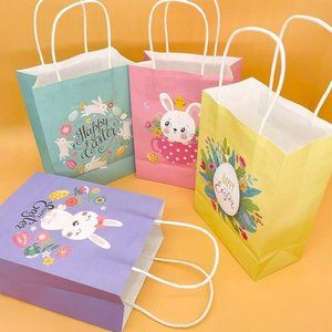 20 Pieces Happy Easter Day Treat Bags with Handles Large Goodie Gift Bags Recycl